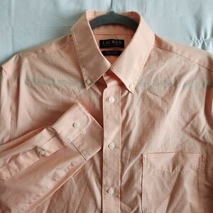 Lauren Ralph Lauren Black Label Dress Shirt Gingham Plaid Men's M Orange Stretch